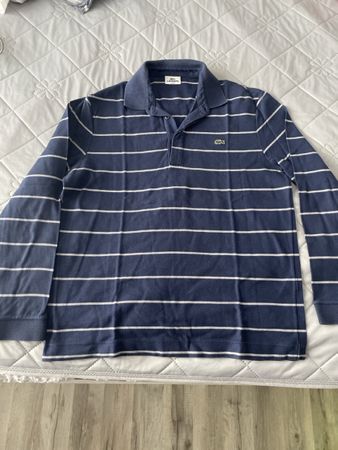 Lacoste Polo Langarm Blau Weiss Gestreift Grösse 6 Slim Fit