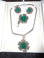 Antike Damen Königs set Kette ohrringe und Brosche silber800
