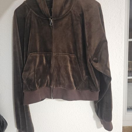 Veste zippée à capuche en velours marron taille XXL