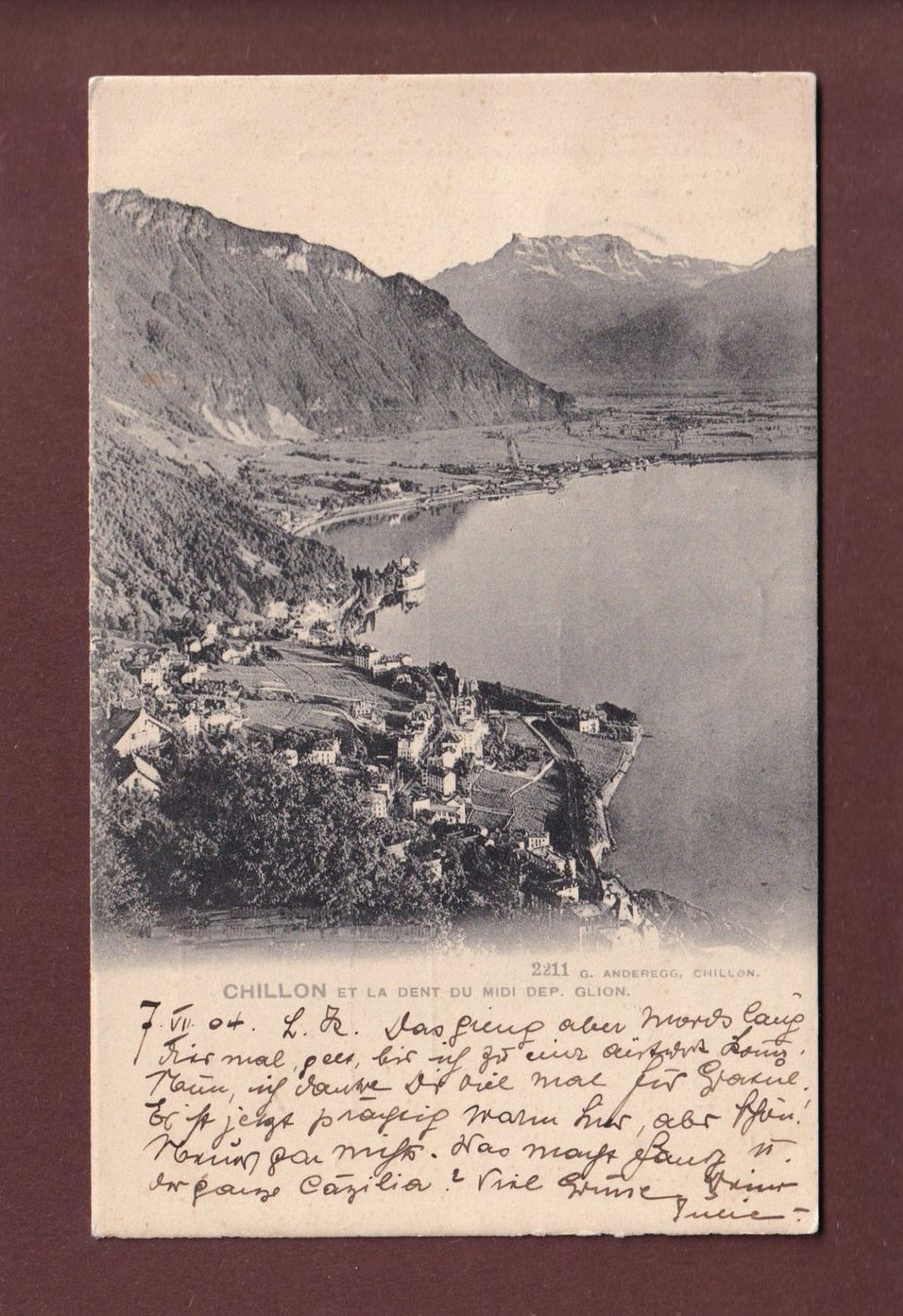 Cartoline postali: CHILLON vu de GLION - 1904 – Usato da Pully venduto da nicecards