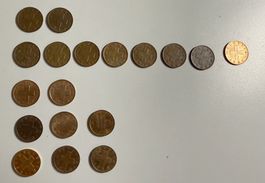 1 Rappen - 18 Stück  - zwischen 1948 -1988