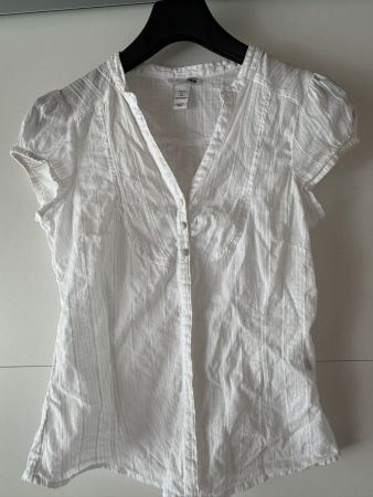 Damen Bluse weiss kurzarm Puffärmel Grösse S