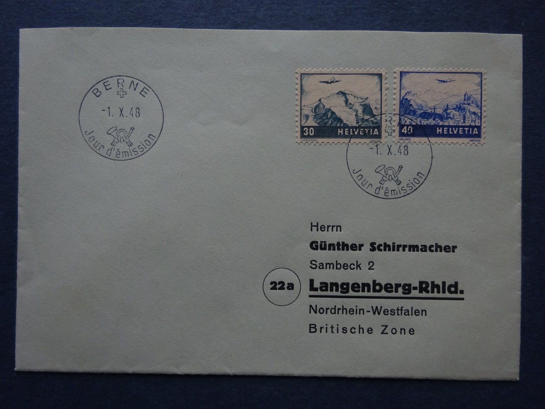 Tutti i francobolli: 1948  F43 - F44 FDC BERNE – Usato da Appenzell-Steinegg venduto da adi1975 3