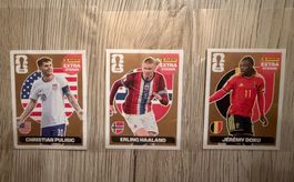 Lot de 3 stickers Panini FIFA Extra: Pulisic, Haaland, Doku