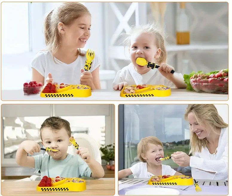 Set di posate: Kinderbesteck Baustelle Bagger Kran Löffel Gabel Kind Kies – Nuovo e nell'imballaggio originale da Dättlikon venduto da easythings 2