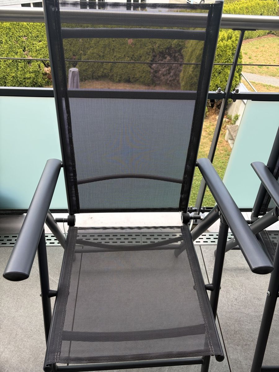 Sedie: 2 Gartenstühle Aluminium Textil schwarz gebraucht – Usato da Oberkirch LU venduto da Alessia08.08 2