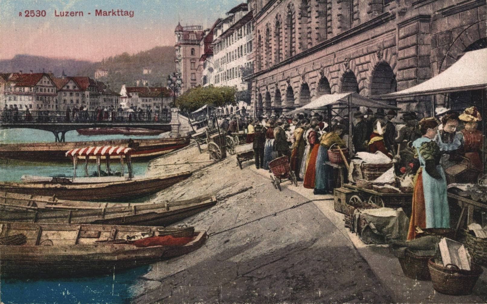 Cartoline postali: Alte Ansichtskarte Luzern - Markttag ca. 1920 – Usato da Luzern venduto da Kartenansicht