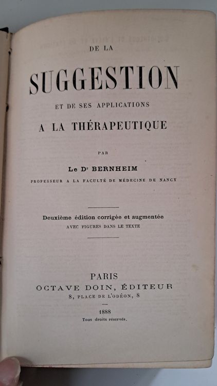 Livres: Antikes Buch "Suggestion" H. Bernheim, 2. Auflage 1888! – D'occasion à Uster par Paeti7 1