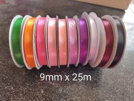 10 Satinband Rolle 9mm x 25m Bunt Set 6