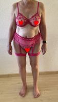 Dessous Set himbeer XL 3-teilig BH Slip Strumpfhalter(D39)