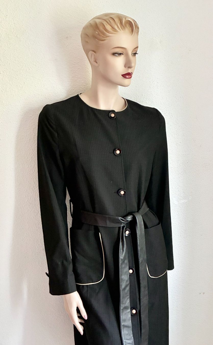 Vestiti: Schwarzes Baumwoll Mantelkleid mit Ledergürtel – Usato da Kloten venduto da Nephty 8