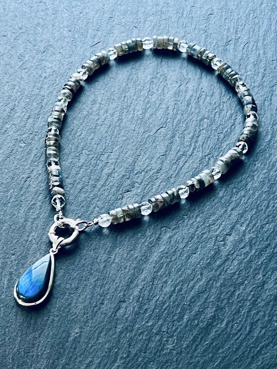 Catenine: Labradorite & Rock Crystal Necklace Sterling Silver – Nuovo e nell'imballaggio originale da Rüschlikon venduto da ThereseJewelryDesign