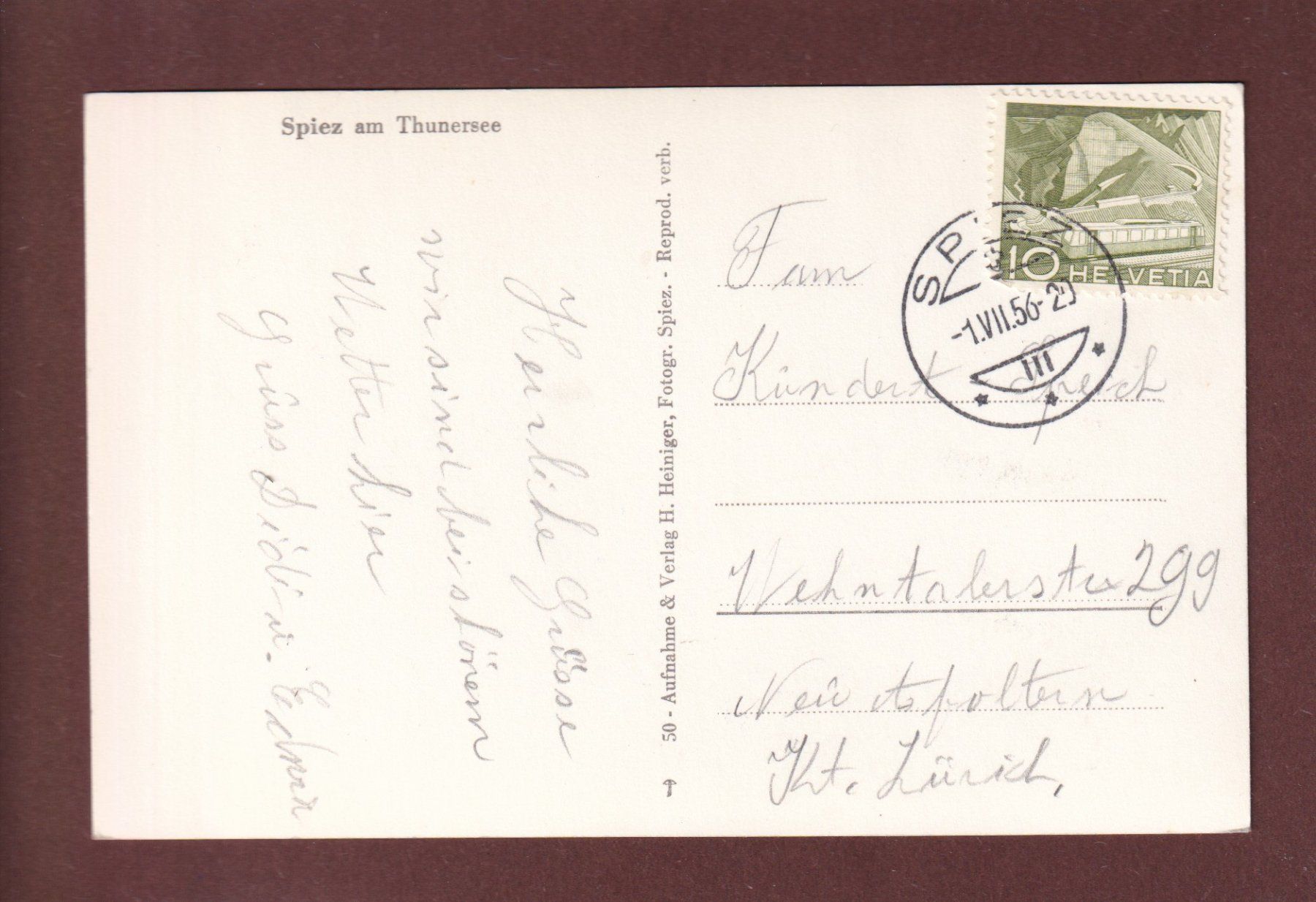 Cartoline postali: SPIEZ - 1956 – Usato da Pully venduto da nicecards 1