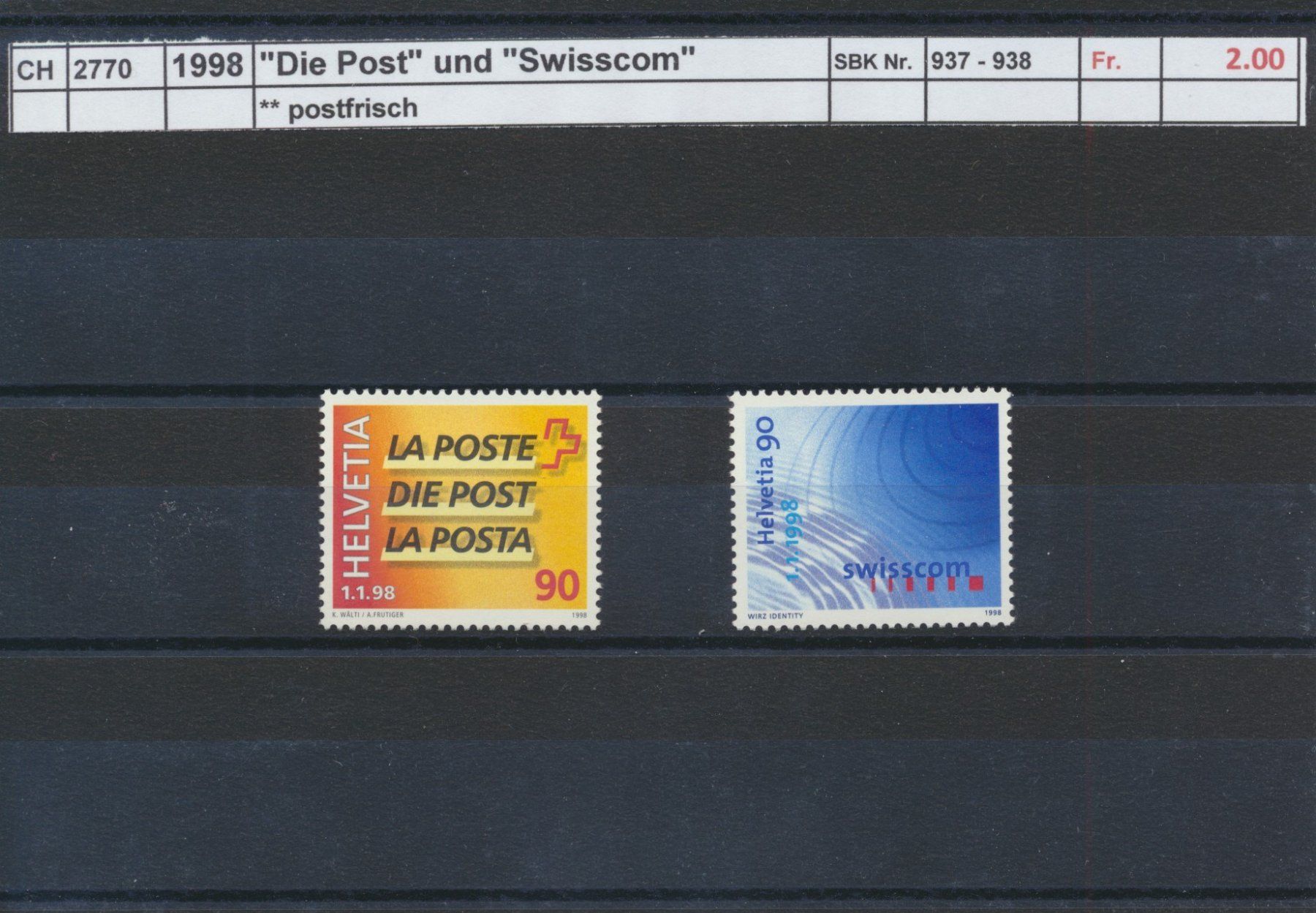 Alle Briefmarken: 1998 "Die Post" und "Swisscom", ** postfrisch – Neu (gemäss Beschreibung) aus Winterthur von Zupogeru
