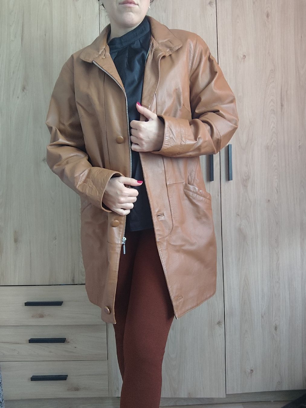 Giacche: Leather Jacket in Brown, Button and Zip Closure – Usato da Mägenwil venduto da VintageGirly 1