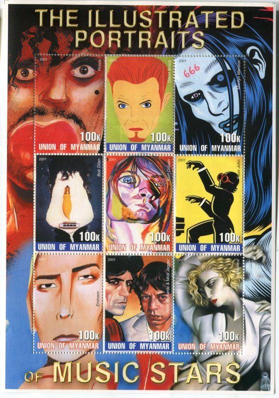 Alle Briefmarken: Block "Mick Jagger, Keith Richards, David Bowie, Madonna". – Neu und originalverpackt aus Basel von Butsch5