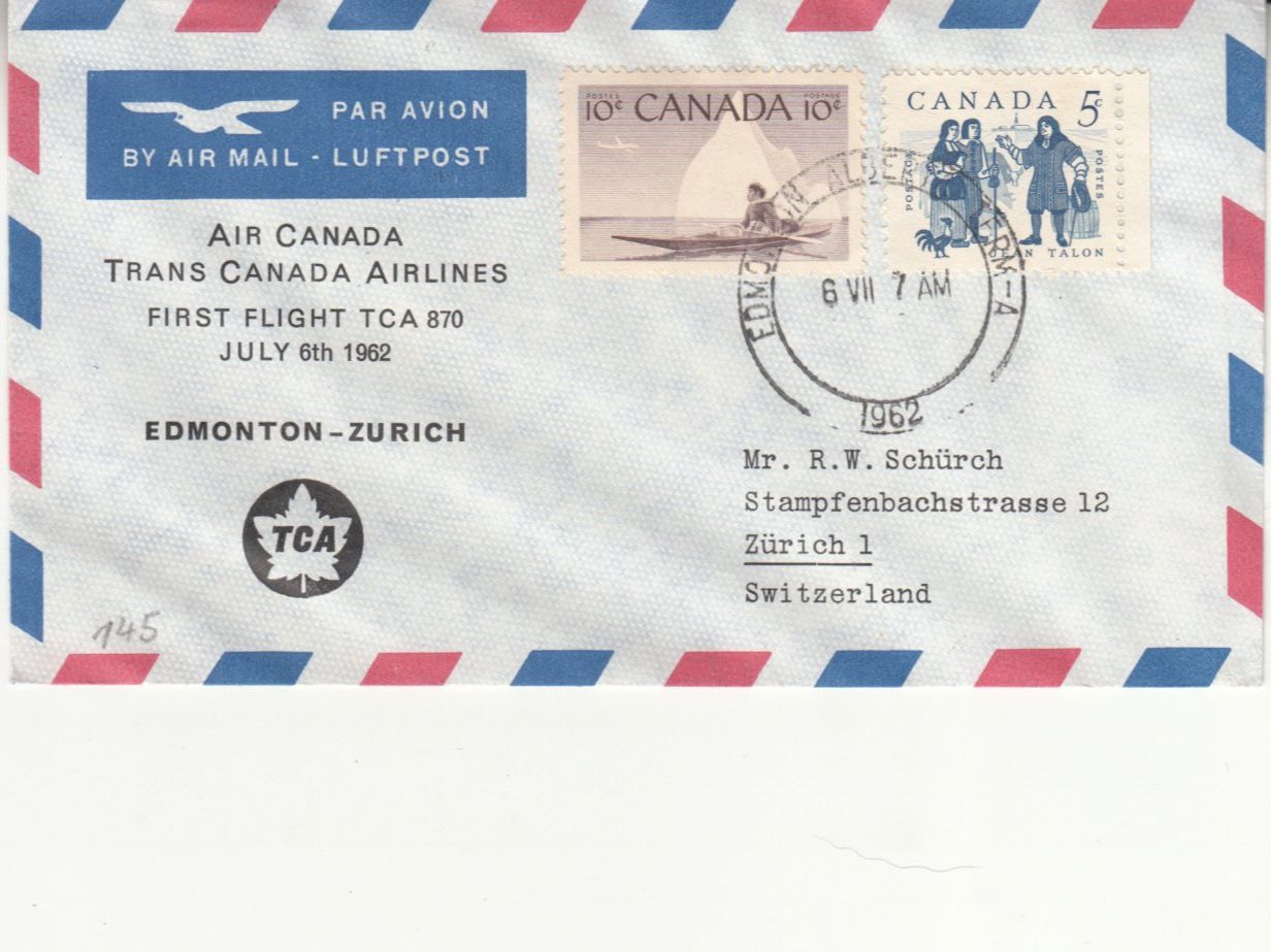 Tutti i francobolli: SLH RF 62.24 c Edmonton - Zürich – Usato da Bürglen TG venduto da StampGraf