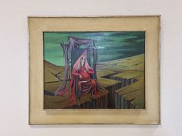 Gemälde surreale thronende Figur, signiert Ballmer 1960
