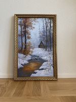 Winterlandschaft Gemälde mit Flusslauf, Öl auf Leinwand