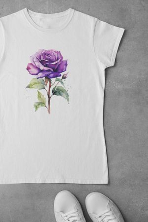 Damen S Baumwolle T-shirt Rose Druck NEU