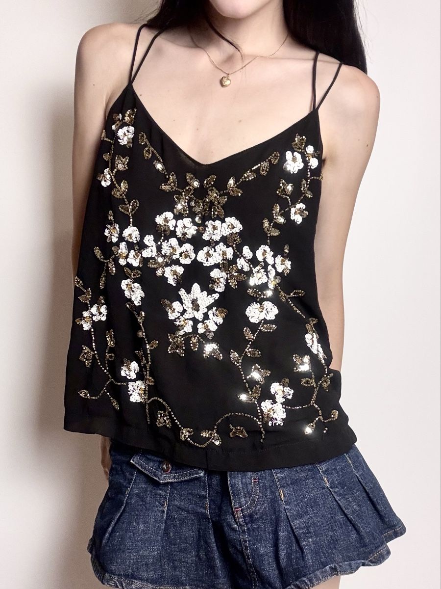 Camicette: vintage unique flower sequin camisole top – Usato da Leissigen venduto da lamooniade 1