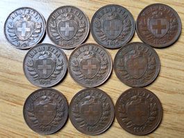 2 Rappen 1929/41 - Lot 10 Stück!