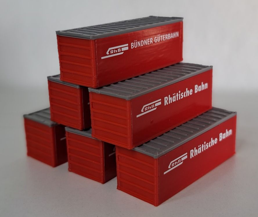 RhB 6x Container Rhätische Bahn 49/16/16 mm Spur N (Neu (gemäss ...