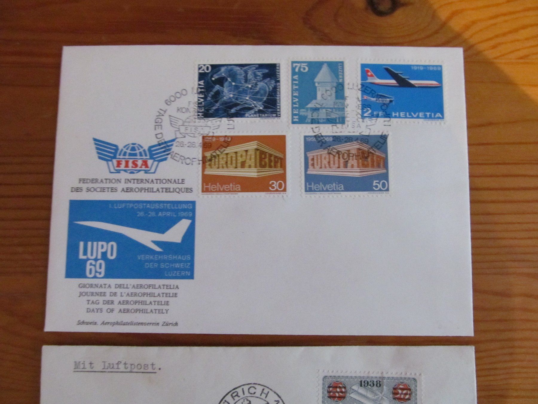 Alle Briefmarken: 1Lot(2Stck)"PRO AERO" FLUGPOST ab 1938 – Gebraucht aus Emmenbrücke von Luzern1947 1