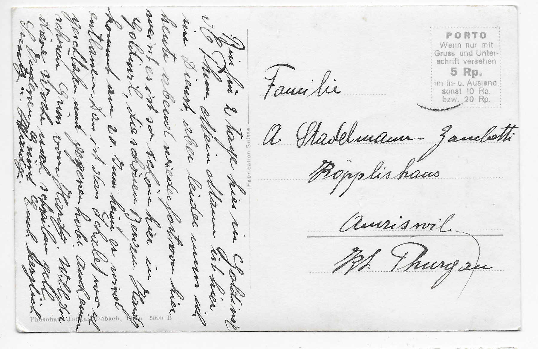 Cartoline postali: Chalet Ramholz Goldiwil ob Thun – Usato da Hefenhofen venduto da Richsalz 1