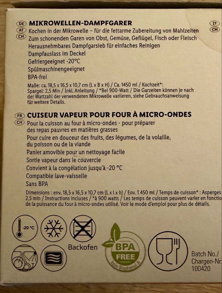 Elettrodomestici da cucina: Dampfgaren mit Mikrowellen , Spaghetti mit Mikrowellen  – Nuovo (secondo la descrizione) da Bremgarten AG venduto da 2N1 7