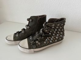 Ash High-Top Sneaker oliv mit Nieten und Schnallen