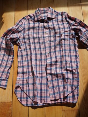 Herren Hemd Kiton kariert pink/blau langarm