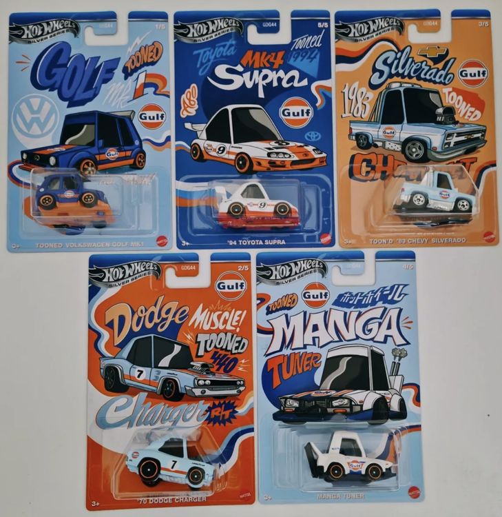 Hot Wheels Gulf Tooned Set 2025 Silver Series - 5/5 Complet - Échelle 1:64 - Neuf