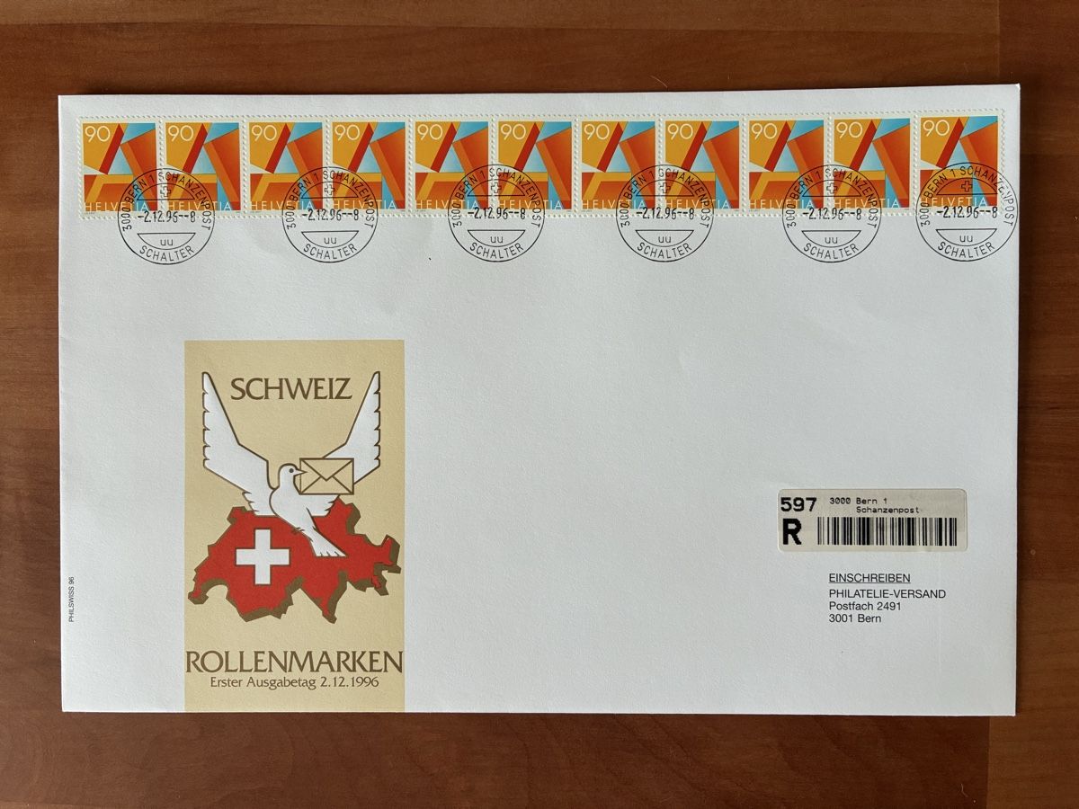 Tutti i francobolli: 4 Rollenmarken-Ersttagsbriefe, 11er-Streifen – Usato da Basel venduto da luginbhl1431 3