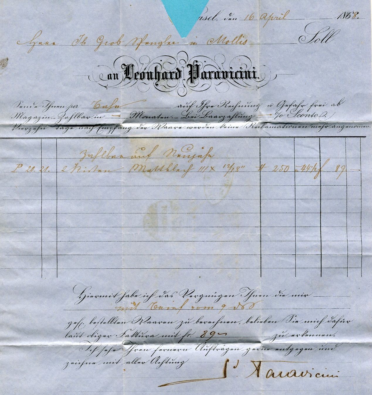 Tutti i francobolli: Faltbrief von Basel nach Mollis 1868 – Usato da Opfikon venduto da Prophila 1