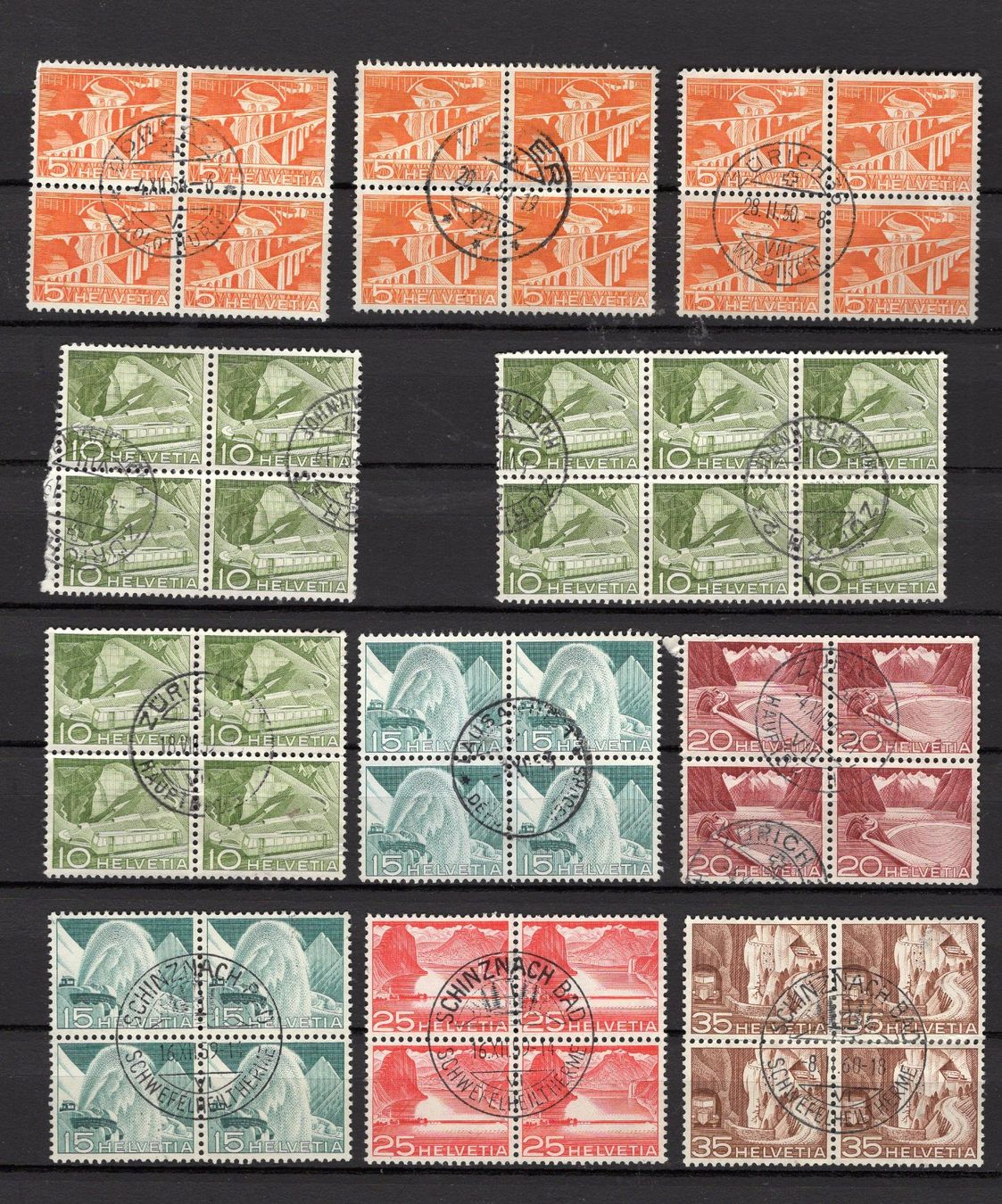 Alle Briefmarken: R2215  /  Paysages et techniques 1944 blocs de 4 obl. – Gebraucht aus Ste-Croix von MONT-TAGNAC