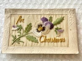 💚 ANTIKE SEIDENBESTICKTE KARTE 💚 FOR CHRISTMAS