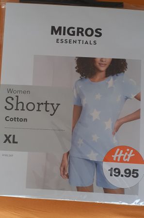 neues Damen Pyjama hellblau - Shorty - Baumwolle Grösse XL