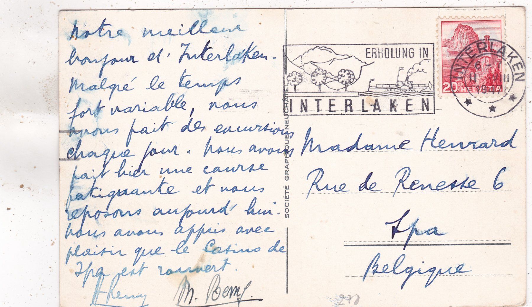 Cartoline postali: Interlaken Kursaal mit Jungfrau 1947 – Usato da Herisau venduto da Lisegrat2008 1