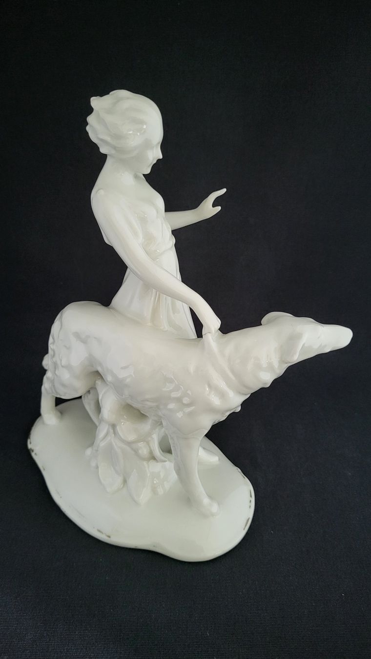 Statuette: Art Deco-Figur DAME MIT WINDHUND – Usato da Basel venduto da spinne02 4