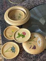6x Untersetzer aus Holz Vintage Handbemalt, Aufbewahrungsbox