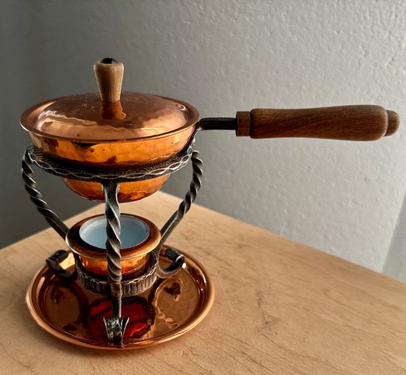 Casserole à Sauce En Cuivre Avec Réchaud – État D'usage, Compatible Bougie