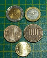 5 verschiedene Münzen Chile