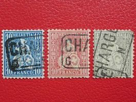 SITZENDE mit seltenen Chargé-Stempeln: Nr.31+38+42 (3MARKEN)