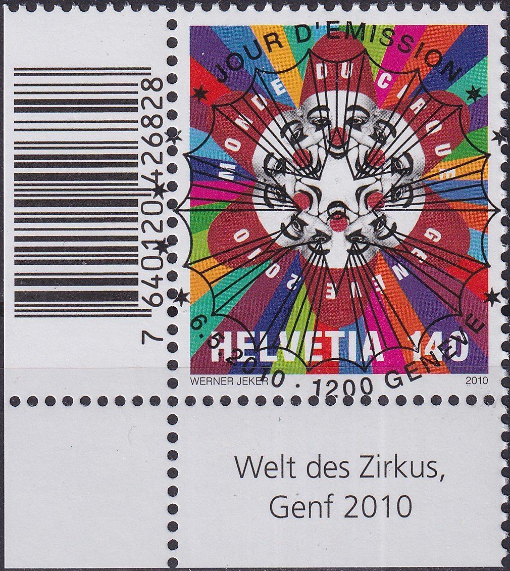 Tutti i francobolli: 2010, Nr.1352 "Zirkuswelt" mit ET-Voll-Stempel +ECKTABS. – Usato da Sursee venduto da Luzernerraute
