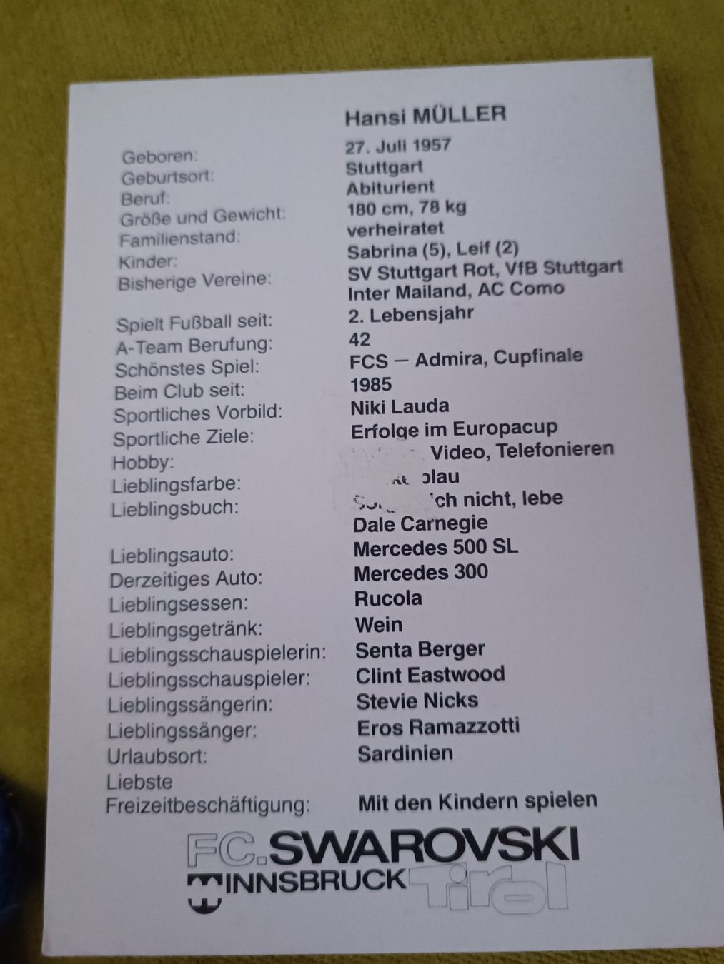 Autografi: Hansi Müller - handsigniert – Usato da Menziken venduto da Artographs 1