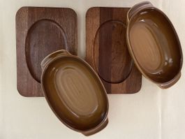 2 Rössler Gratin- / Auflaufformen mit Holzuntersetzer