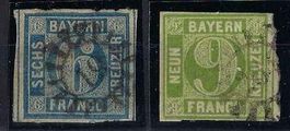 Altdeutschland 1805/62 Bayern 6+9 Kreuzer mit Mühlradstempel