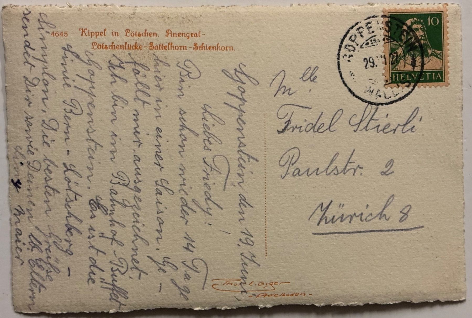 Cartoline postali: Vintage E. Gyger, Kippel, Lötschen, Lötschental, 1927 – Usato da Frauenfeld venduto da Merk52 1