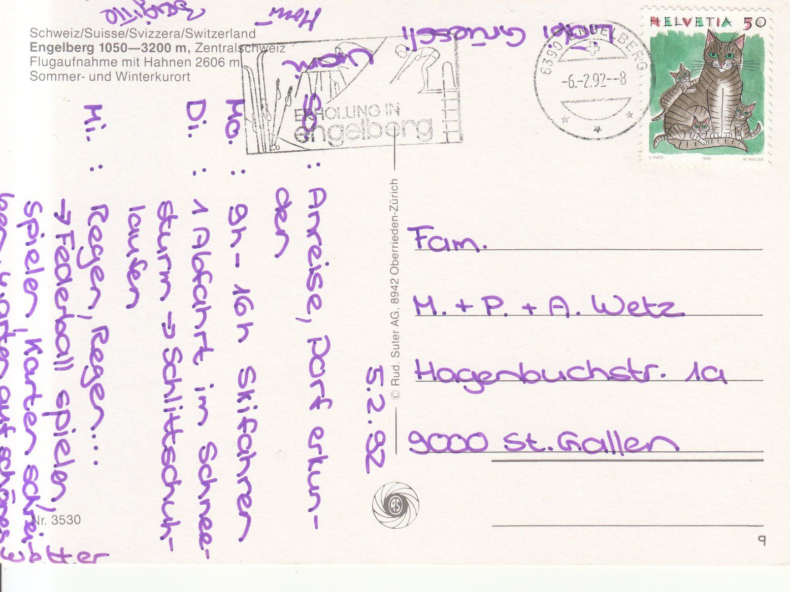 Cartoline postali: Engelberg 1992 – Usato da Bürglen TG venduto da StampGraf 1